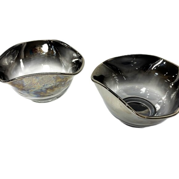 Art Deco Ombre’ Grey Silver to Clear Small Candy Set of Two Bowls - Picture 5 of 14
